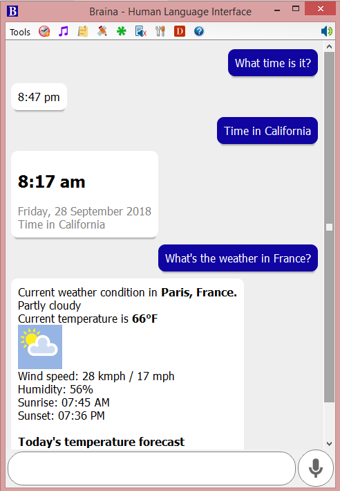 Braina Time and Weather Commands
