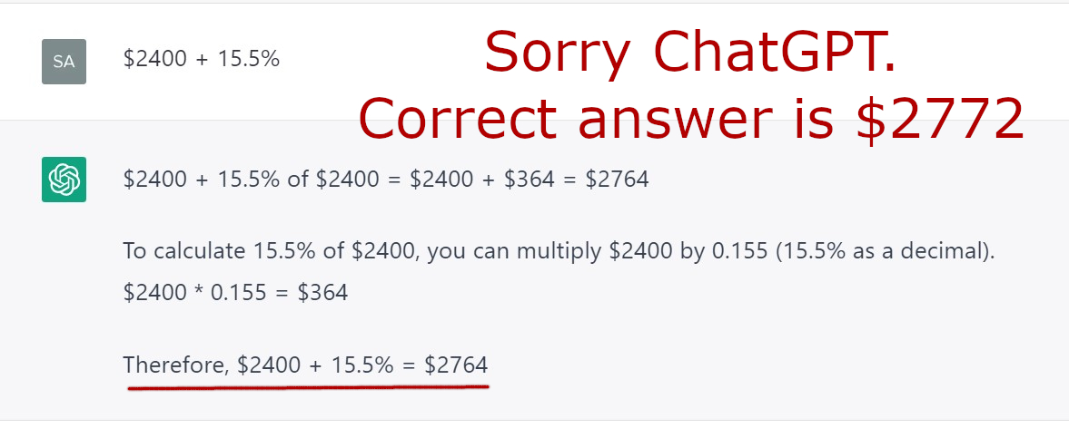 ChatGPT wrong math calculations